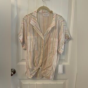 Dear John Striped Tie Front Shirt with Metallic Detail